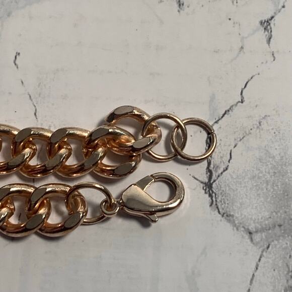 Rose Gold over Stainless Steel Cuban Link Chain Bracelet - Picture 2 of 5